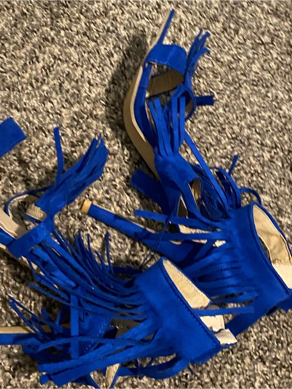 Women's Blue Fringed High Heel Sandals